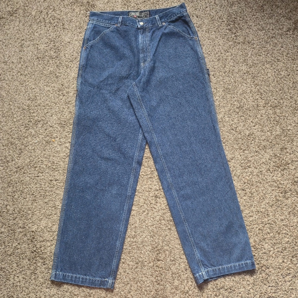 Structure Jeans 34x32 Blue Wide Leg Carpenter Baggy VTG Y2K DarkStone Wash